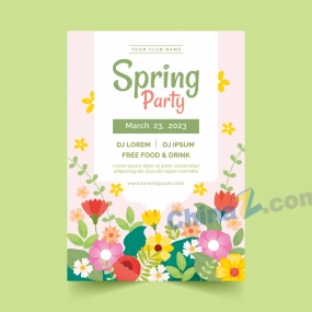 春日派对炫彩花朵海报模板